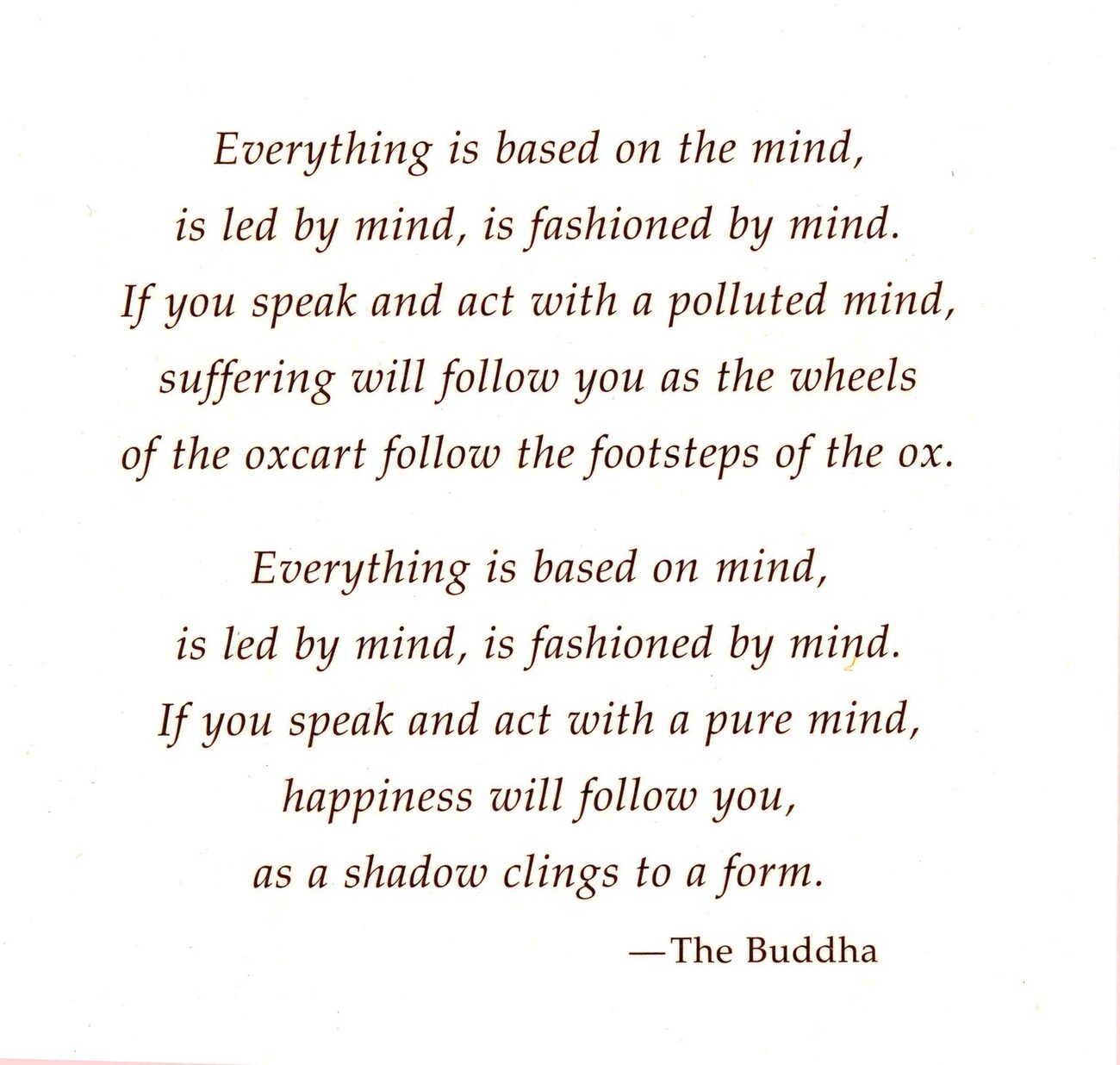 Calalily card interior — passage from The Buddha